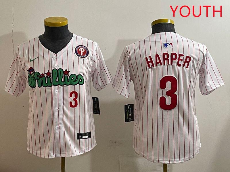 Youth Philadelphia Phillies #3 Harper White three generations Joint Name Nike 2025 MLB Jersey style 5